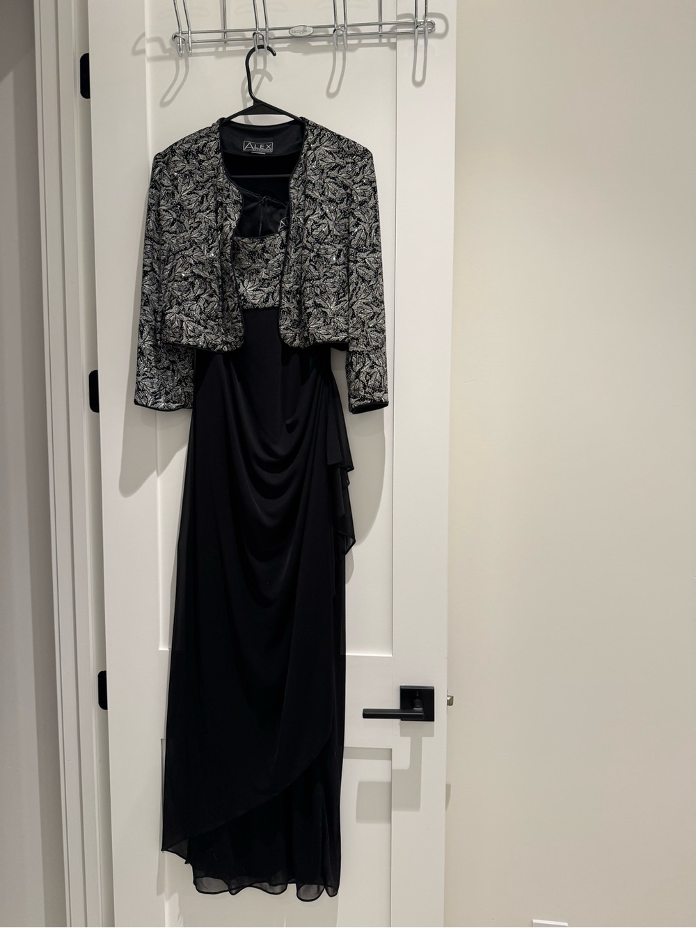 Black and Silver Alex evening Chiffon Dress with bolero Jacket sparkle design